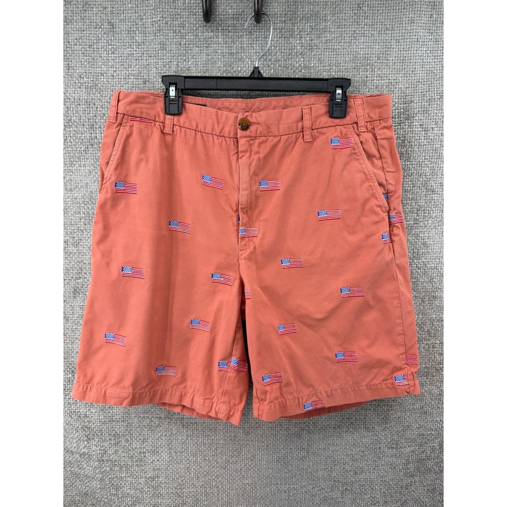 Orvis Mens 36 Fits 35 American Flag Embroidered Cotton Chino Shorts Coral